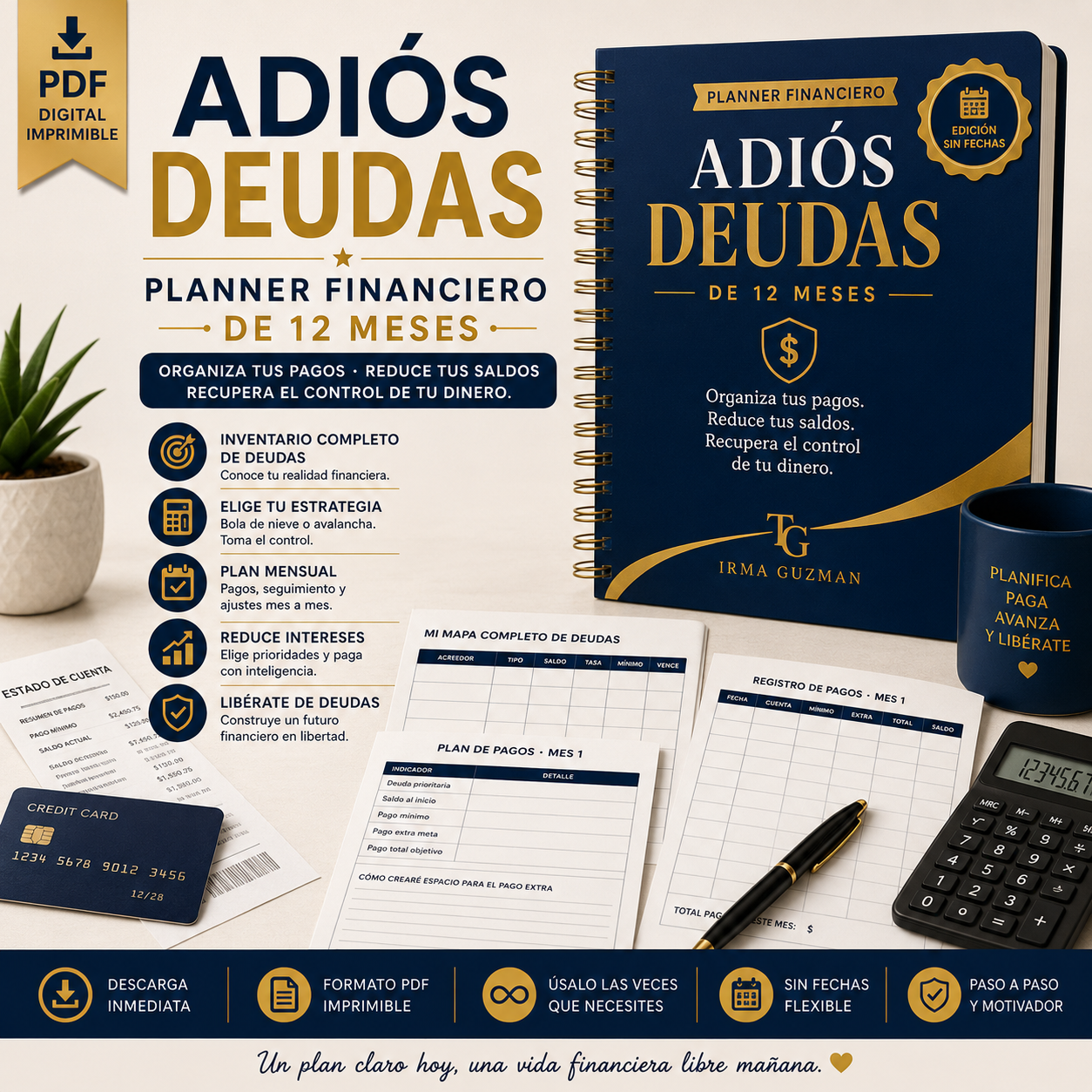 ADÍOS DEUDAS | Planner Digital Rellenable
