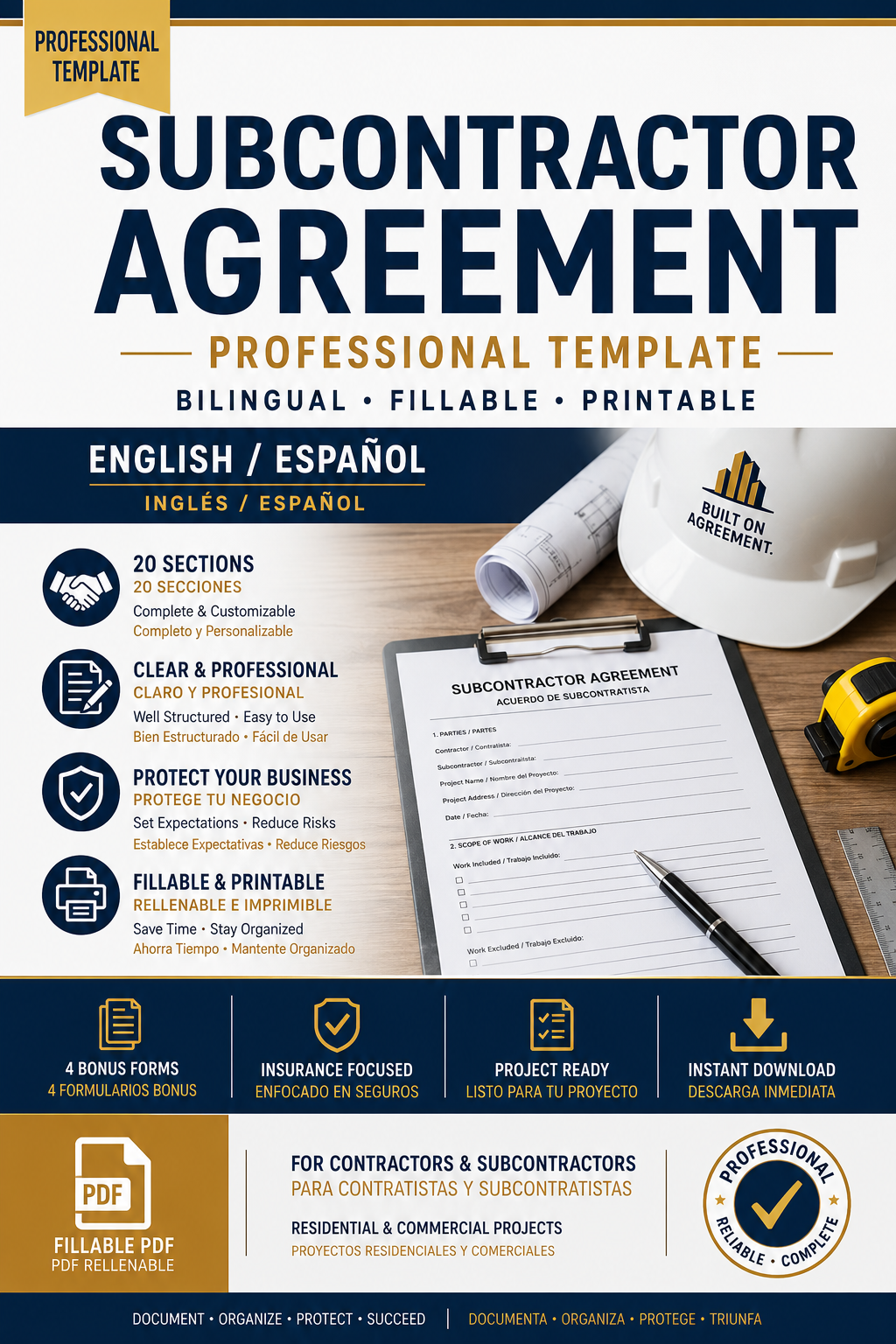 Subcontractor Agreement | Contrato para Subcontratistas | PDF Bilingüe Rellenable