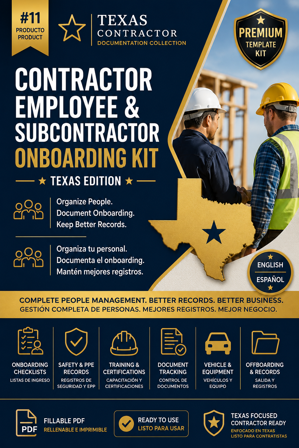 Contractor Employee & Subcontractor Onboarding Kit — Texas Edition | Bilingual Fillable PDF