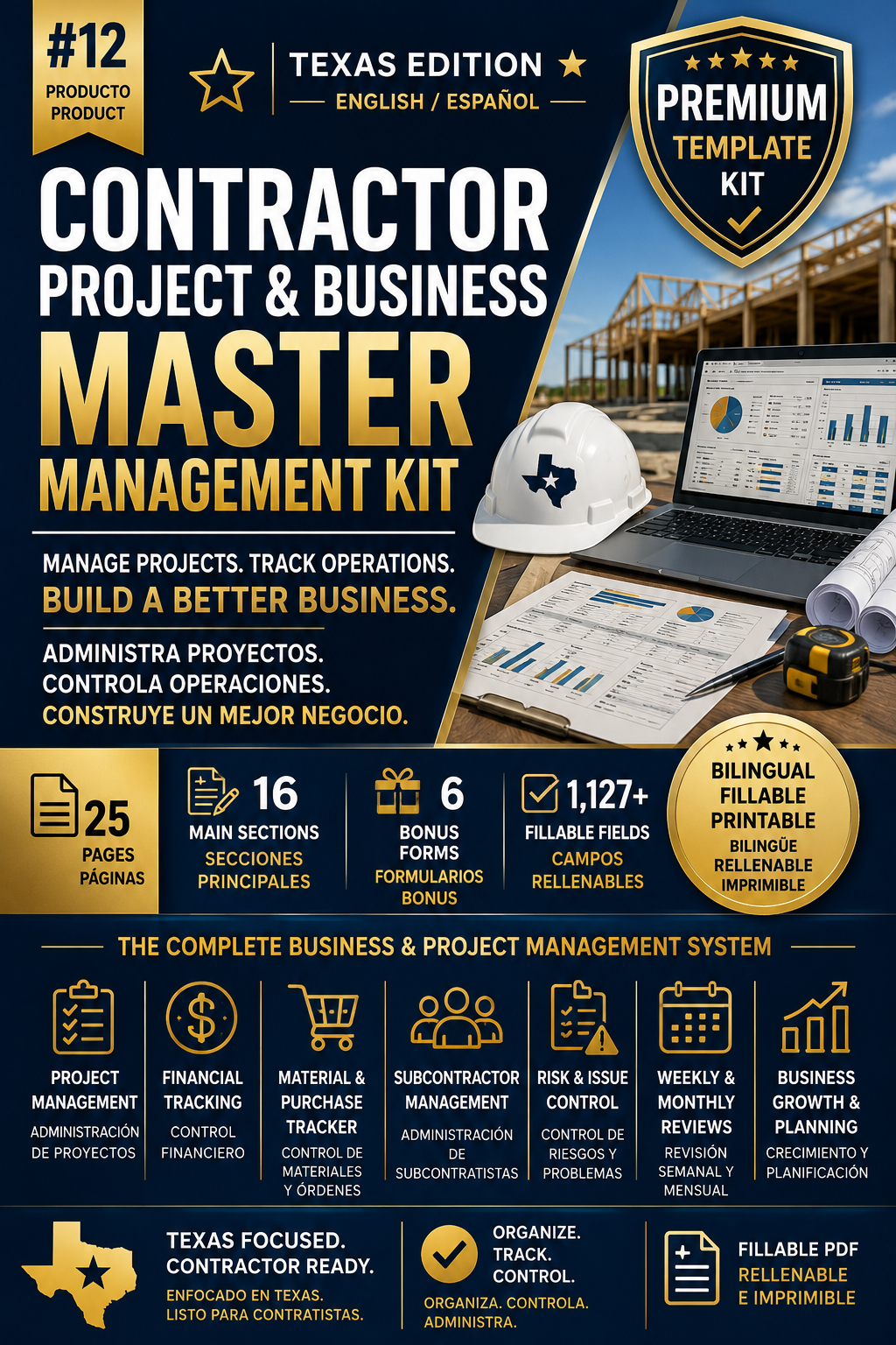 Contractor Project & Business Master Management Kit — Texas Edition | Bilingual Fillable PDF