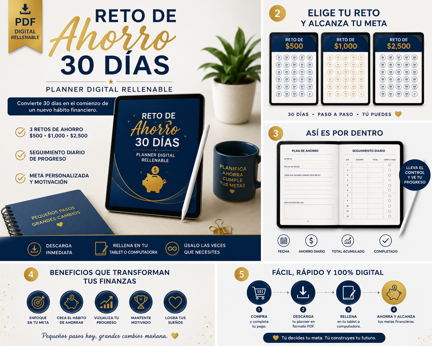 Reto de Ahorro 30 Días | Planner Digital Rellenable