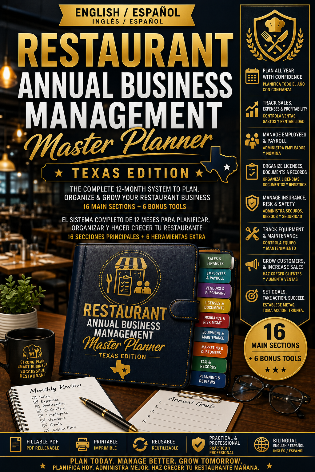 Sistema Maestro Bilingüe de 12 Meses para Planificar, Organizar y Hacer Crecer tu Restaurante