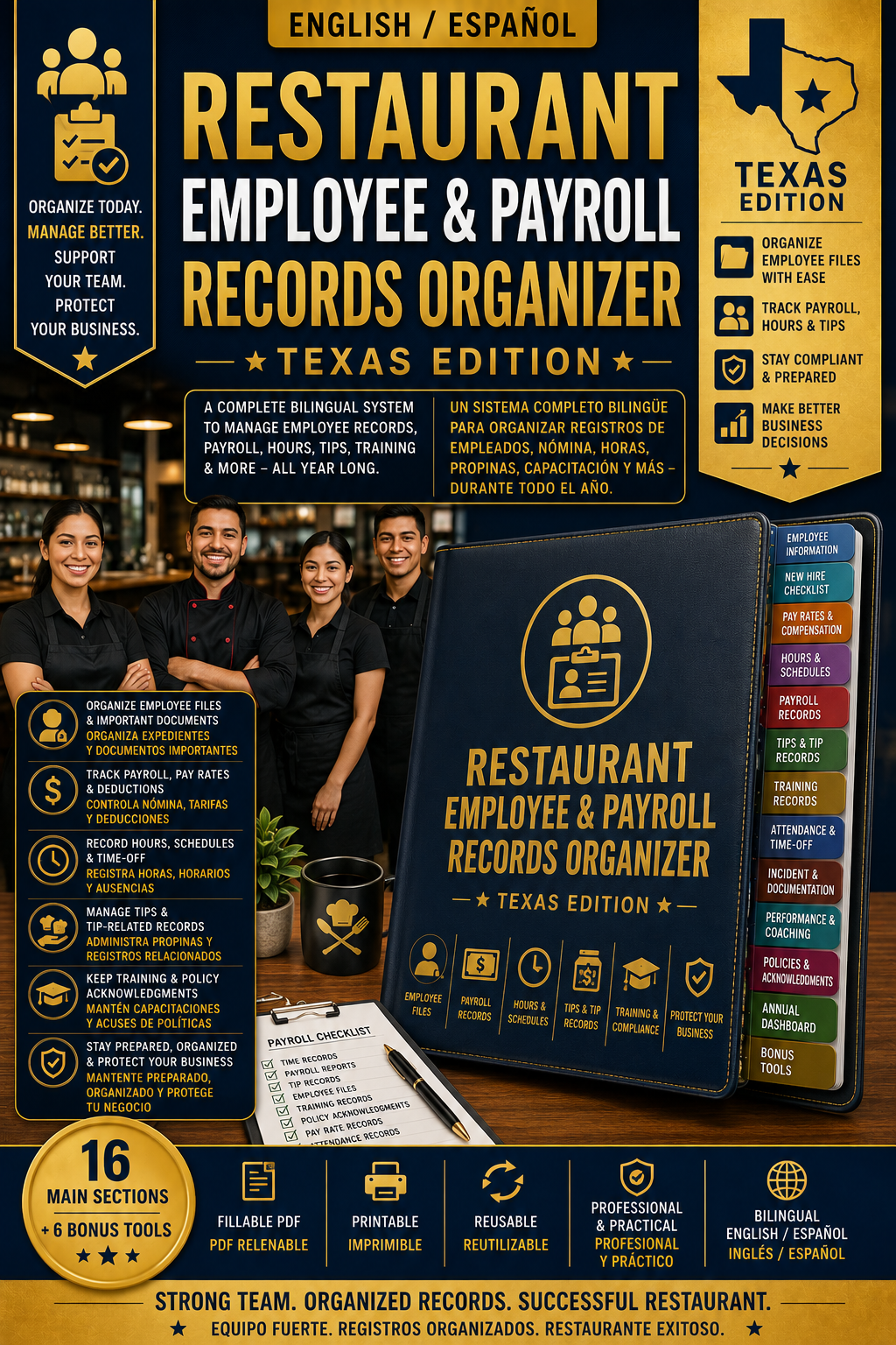 Restaurant Employee & Payroll Records Organizer — Texas Edition