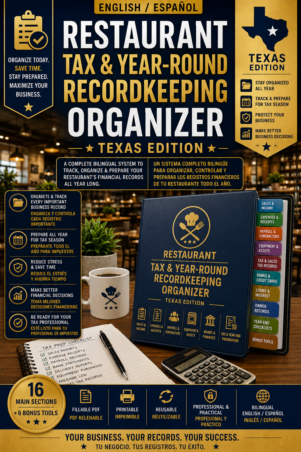 Restaurant Tax & Year-Round Recordkeeping Organizer — Texas Edition