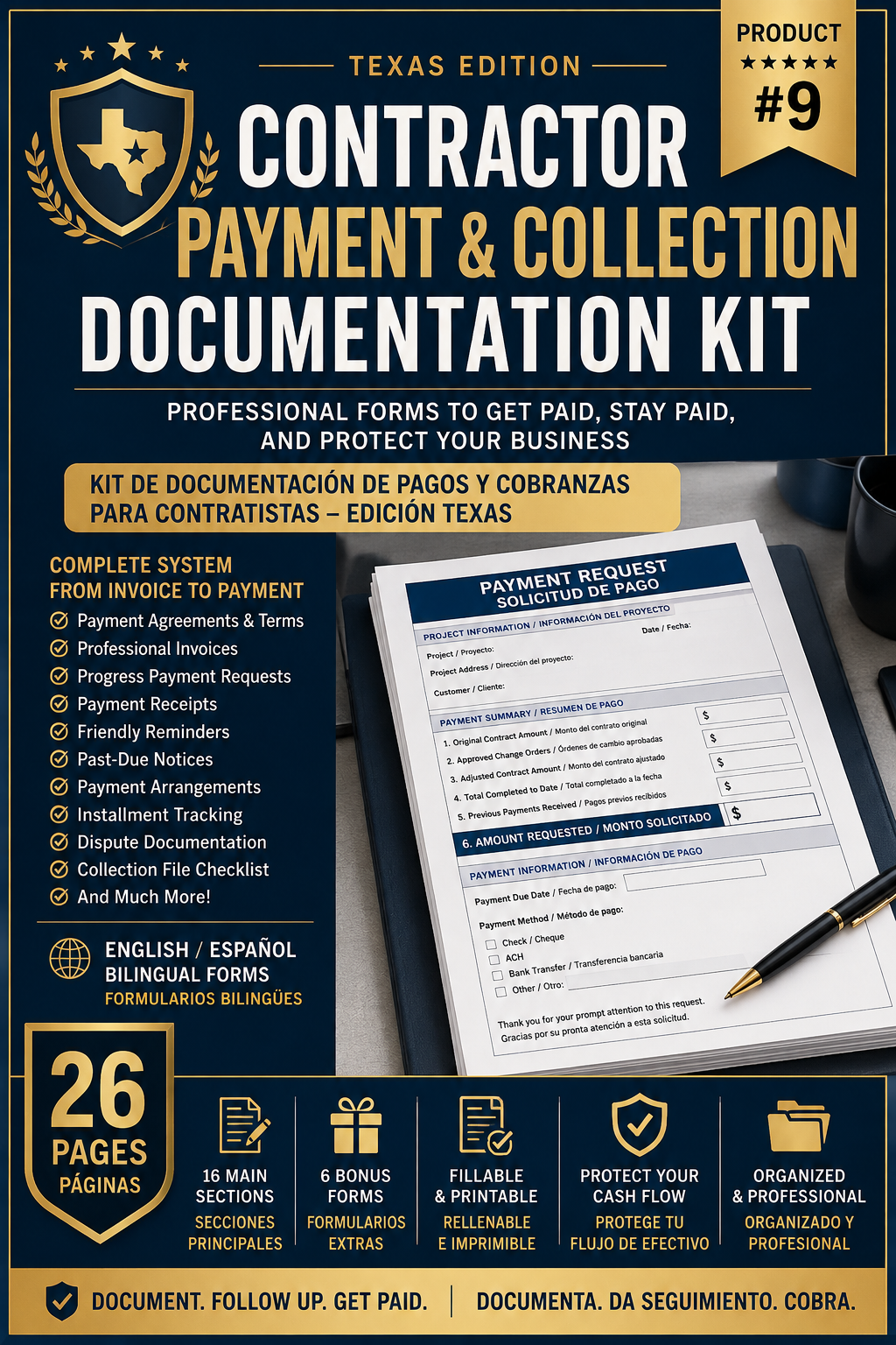 Contractor Payment & Collection Documentation Kit — Texas Edition | Bilingual Fillable PDF