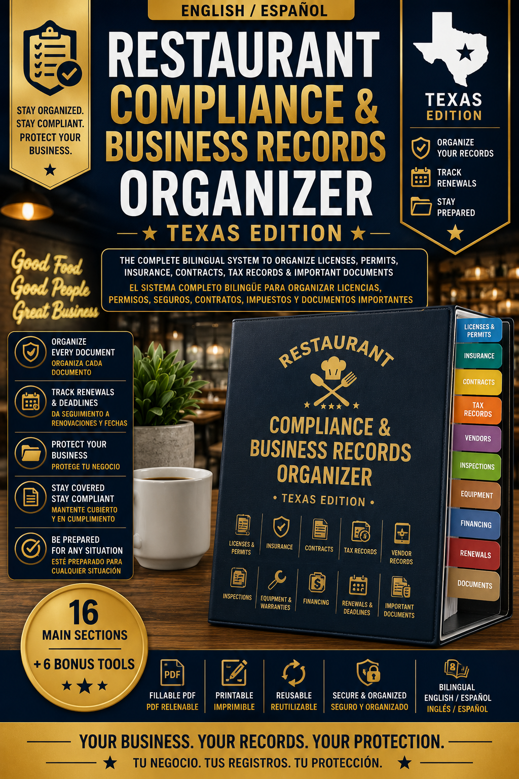 Restaurant Compliance & Business Records Organizer — Texas Edition