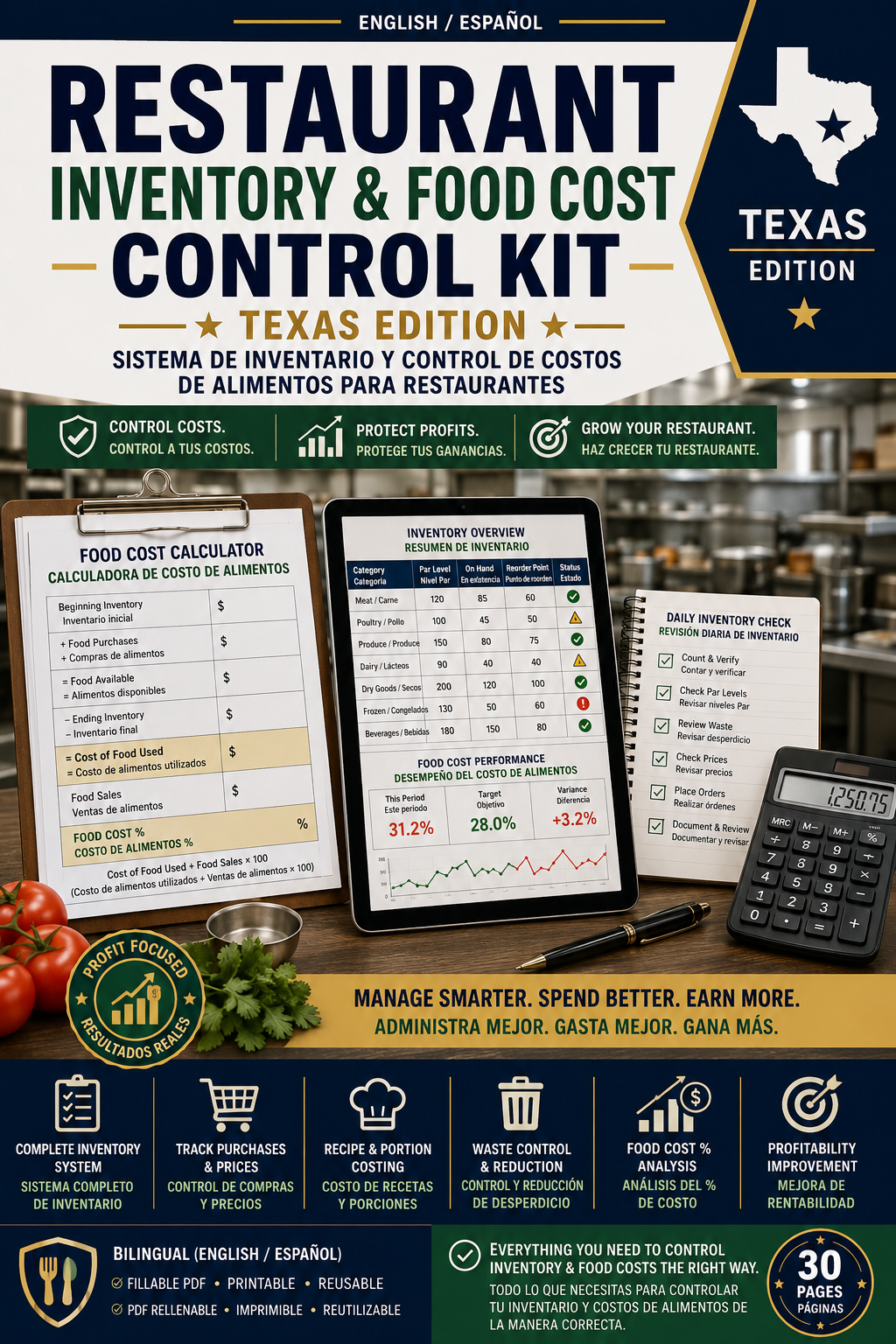 Restaurant Inventory & Food Cost Control Kit — Texas Edition